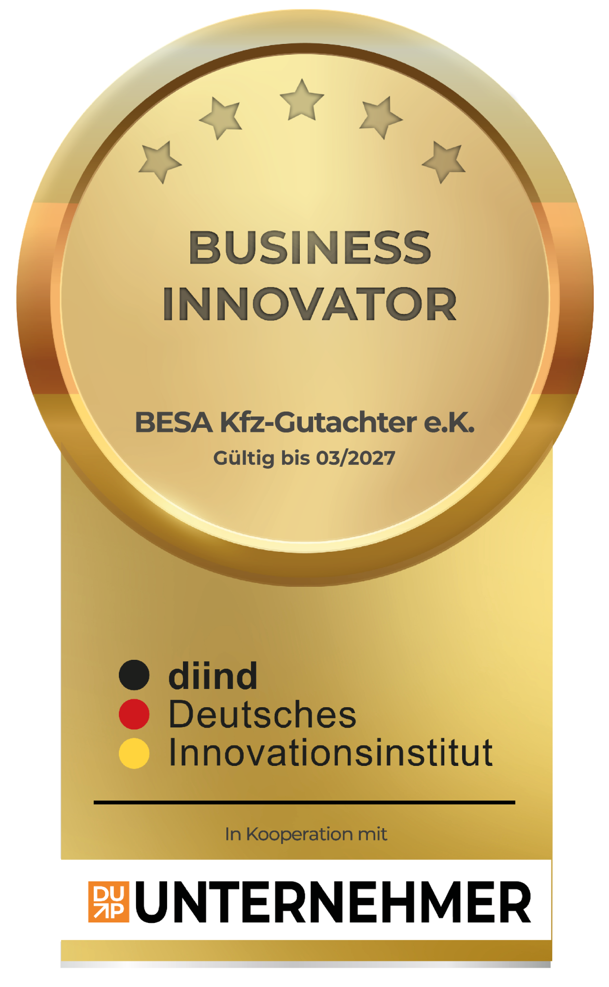 BESA Kfz-Gutachter BESA Business Innovator Siegel BESA Kfz-Gutachter BESA Business Innovator Siegel